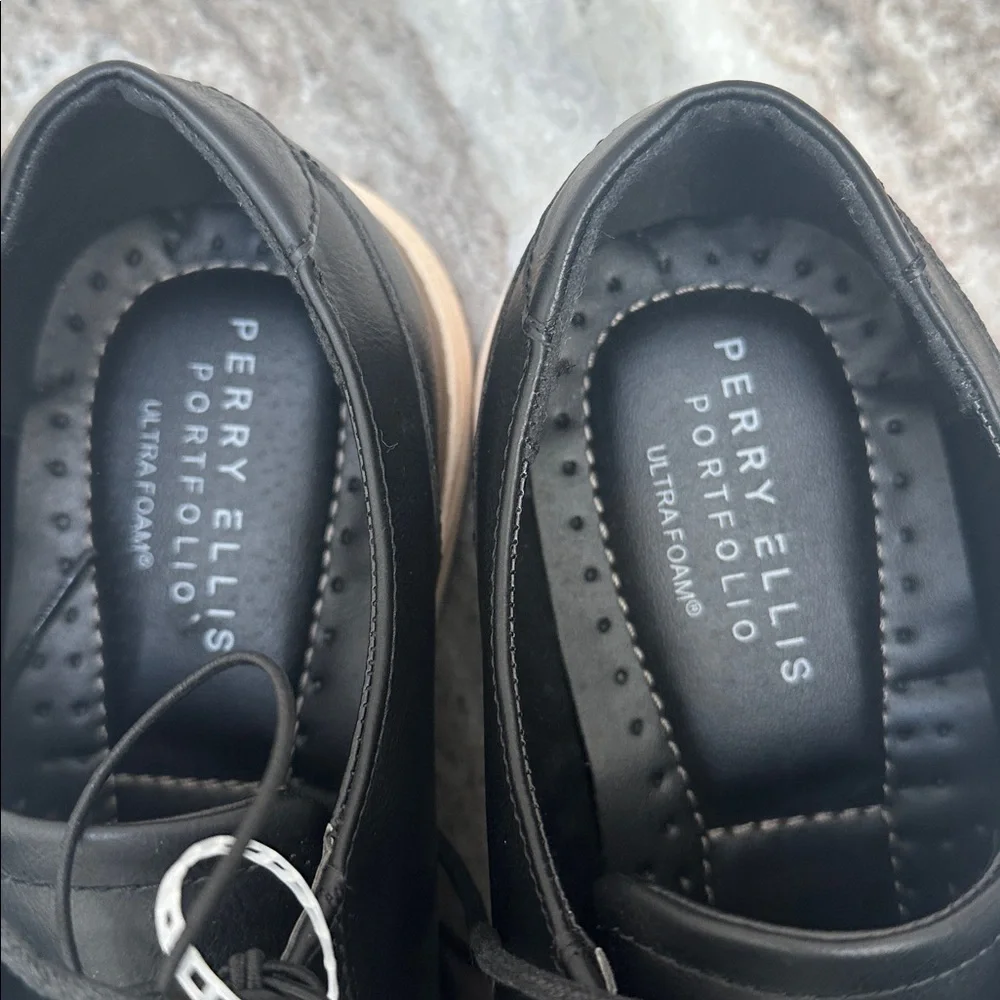NEW Perry Ellis Ultra Foam Men's Black Derby Shoes Sz 12